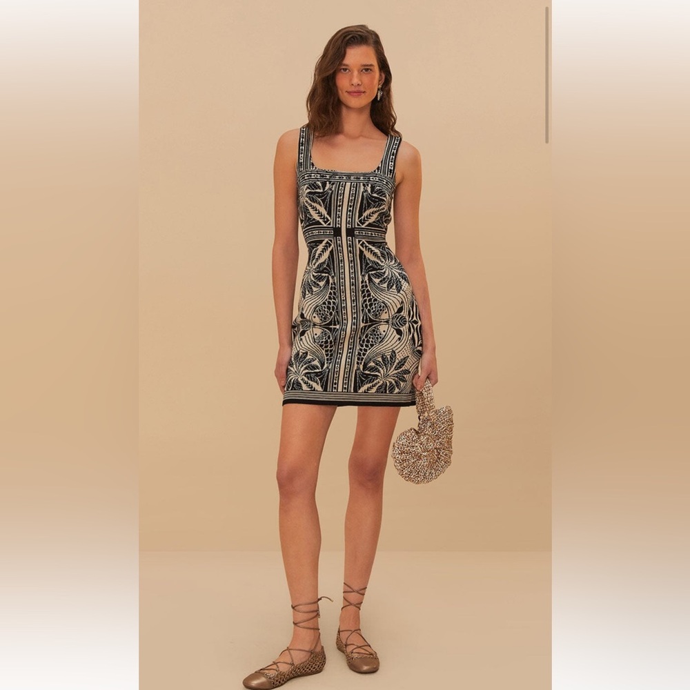 NWT FARM Rio Off-White Monochrome Elegance Scarf Knit Mini Dress